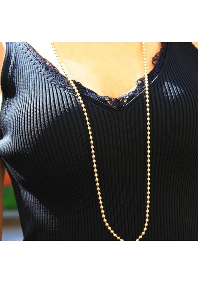 Gold Lazer Kesim Topçuk Kolye - 90 Cm