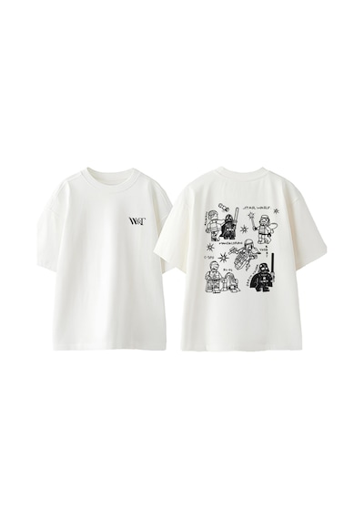 Thewert Star Wars Çizimler Tasarım Sırt Baskılı Pamuk Beyaz Oversize T-shirt