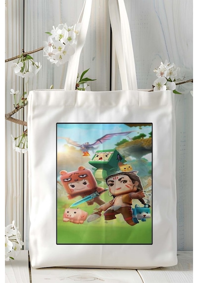 Art Hediye Mini World Mobil Oyun Baskılı Bez Çanta Omuz Çantası Çift Tafaflı Baskı Kişiye Özel 16 Çok Renkli