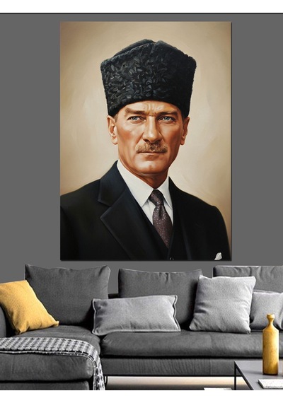 Ahşap Tablo Kalpak Başlıklı Atatürk Portresi