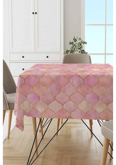 Pembe Fas Desen Dokuma Leke Tutmaz Masa Örtüsü Mso367n11