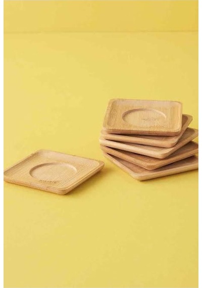 Bambu Lüx 6 Adet Kare Çay Tabağı 10,5cm Ahşap