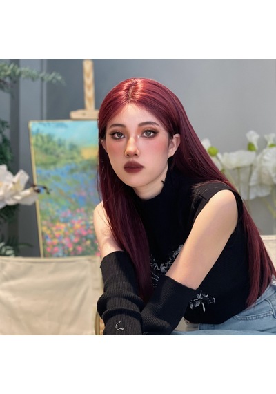 Kızıl Kahverengi Düz Tül Peruk - Rxlu-582337 Renkli