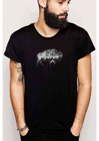 Silhouette Buffalo Baskılı Siyah Erkek Tshirt