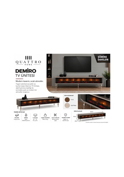 Demiro Elektrikli Şömineli Tv Ünitesi 160 Cm Açık Meşe Metal Ayaklı Modern Tv Sehpası Ceviz Demiro Elektrikli Şömineli Tv Ünitesi 160 Cm Açık Meşe Metal Ayaklı Modern Tv Sehpası Ceviz
