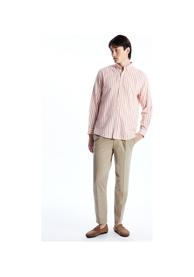 Lcw Vision Mercan Regular Fit Uzun Kollu Çizgili Poplin Erkek Gömlek Turuncu