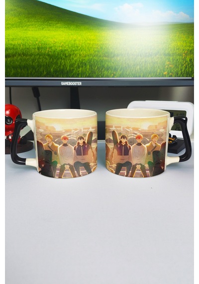 Given Anime Baskılı Seramik Lüks Kupa 1 Adet Özel Siyah Kulp Dalga Kulp V1d Çok Renkli