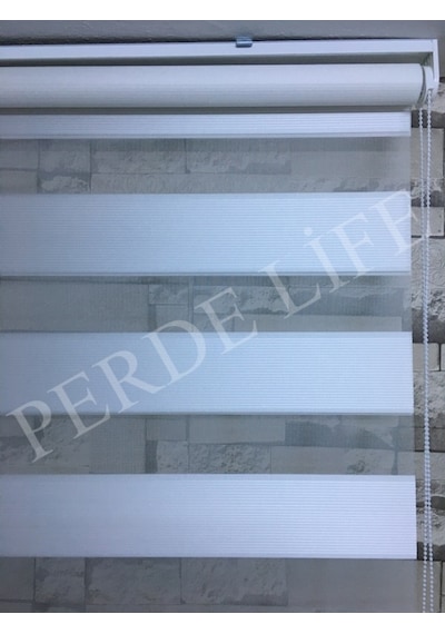 Beyaz Renk Mini Plise Desenli Zebra Stor Perde Tüm Ölçülerde (153587042)