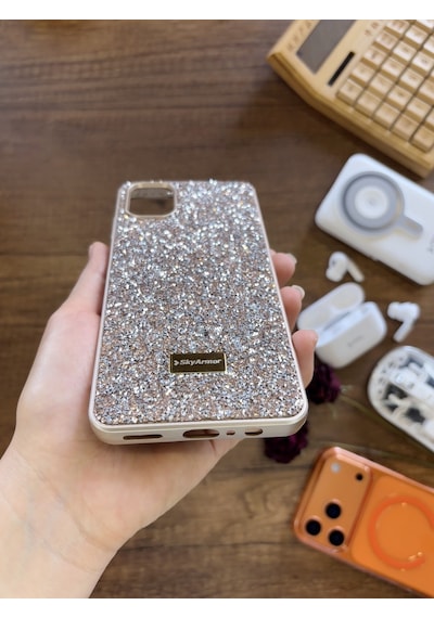 Samsung A06 Uyumlu Kadife İç Yüzey Tasarımlı Taşlı Işıltılı Parlak Pırlanta Kılıf Dia Plus Gold
