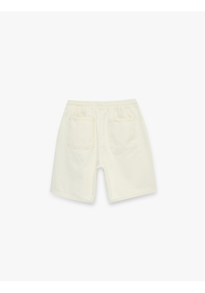 Koton Pamuklu Rahat Kalıp Cepli Bermuda Beli Bağcıklı Baggy Jean Şort Ekru 6sam40041nd
