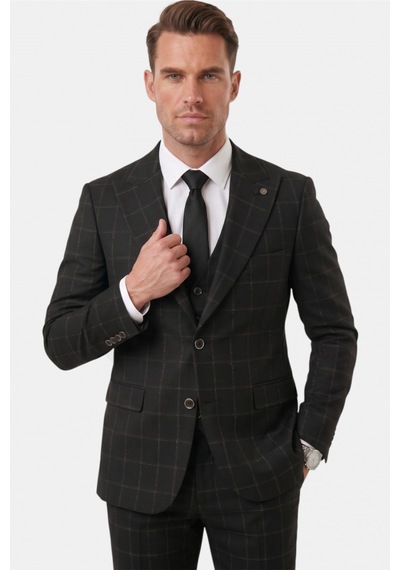 Deepsea Erkek Siyah Slim Fit 3 Lü Takım Elbise Kareli Ekose Desenli Yelekli Şık Takım 2600517 Deepsea Erkek Siyah Slim Fit 3 Lü Takım Elbise Kareli Ekose Desenli Yelekli Şık Takım 2600517