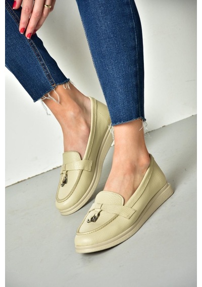 Fox Shoes P555014103 Bej Hakiki Deri Kadın Ayakkabı Bej