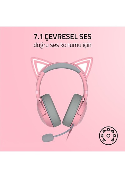 Ayrex Kraken Kitty V2 - Kablolu Rgb Kulaklık Kedi Kulaklı Reaktif Akış Aydınlatması, Razer Hyperclear Mikro, Trif