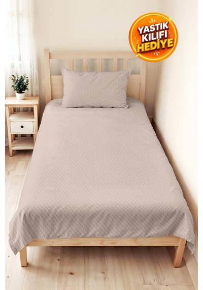 Bej Minimal Genç Odası Tek Kişilik Pike Takımı - Kapitone Bohem 160x220 Cm Mevsimlik Yatak Örtüsü Pamuksu Perde Aurası