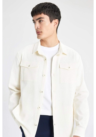 DeFacto Regular Fit Polo Yaka Gofre Dokulu Gömlek Ceket B6682AX24SPWT32