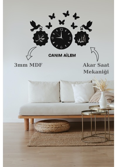 Kuş Kelebek Ahşap Mdf Duvar Saati Duvar Dekorasyon Ürünü