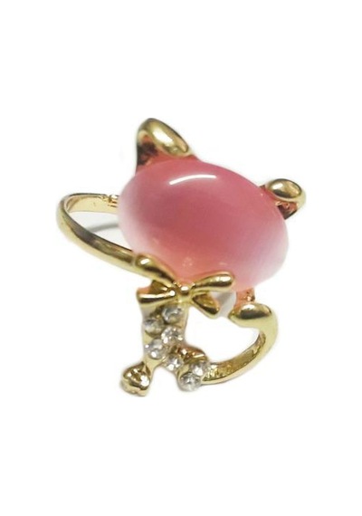 Sevimli Kedi Opal Moda Yüzük 17mm Çap Boyut Ayarlanabilir Silver