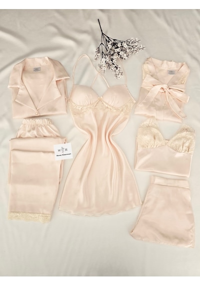 Mh Moony Homewears Vanilya Kutulu Altılı Kaplı Saten Çeyiz Seti Vanilya