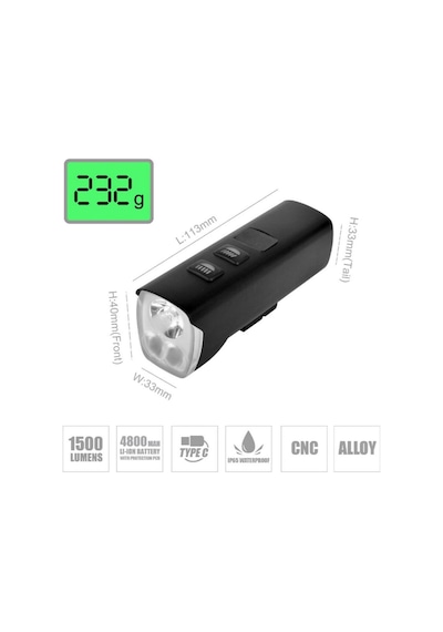 Brivigan Lw-f1400 Usb Şarjlı 1500 Lümen Işık Bisiklet Lamba Siyah