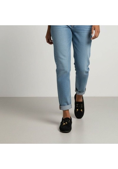 Ne&ve Shoes Siyah Süet Hakiki Deri Boncuklu Makosen Kadın Kolej Loafer