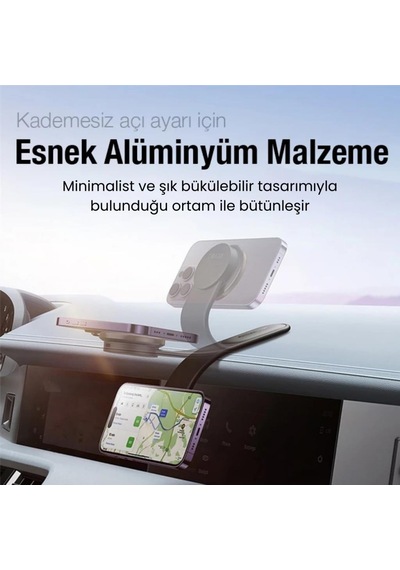 Coofbe Alüminyum Elastik Katlanabilir Mgsafe Uyumlu Araç İçi Telefon Tutucu Masaüstü Telefon Tutucu Siyah