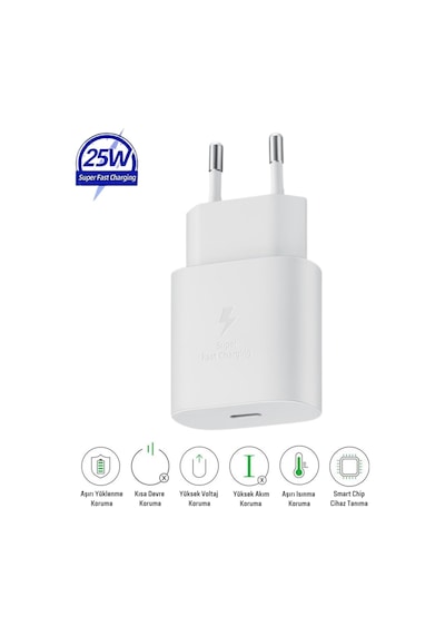 Samsung Galaxy Tab S10 Fe Plus Uyumlu 25w Type-c Girişli Super Hızlı Şarj Adaptörü - Garantili Beyaz