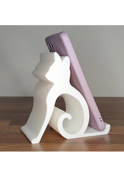 Riti Design - Felis - Minimalist Kedi Tasarım Masaüstü Telefon Tutucu - Beyaz