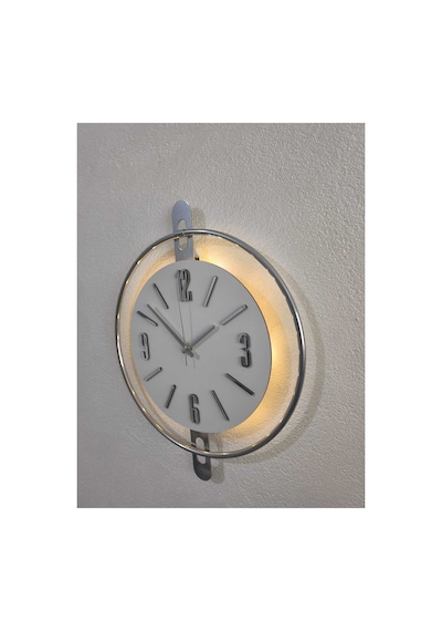 Pey Aksesuar 50x70 Cm Metal Ahşap Ve Işığın Muhteşem Uyumu Duvar Saati Dekoratif Ahşap-m54-kromgrı-beyaz-siyah-gold