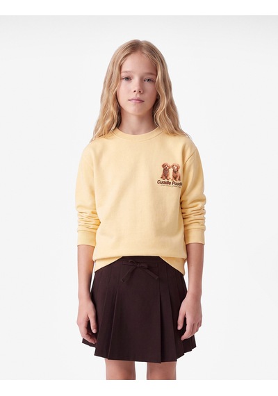 Koton Köpek Baskılı Uzun Kollu Bisiklet Yaka Şardonlu Sweatshirt Sarı 7wkg10536ak