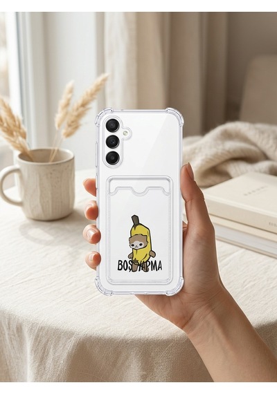 Hepsi Samsung Galaxy Uyumlu A26 Boş Yapma Muz Detaylı Kart Bölmeli Şeffaf Telefon Kılıfı Najmaddin Çok Renkli