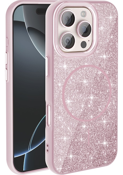 Ardemix Apple Uyumlu iPhone 16 Pro Max Kılıf Magsafe Şarj Özellikli Parlayan Simli Okso Kapak - P Pembe