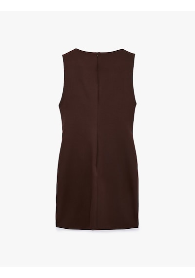 Koton Slim Fit Aksesuarlı Drapeli Kolsuz Bisiklet Yaka Mini Elbise Kahverengi 7wak80003pw Kahve