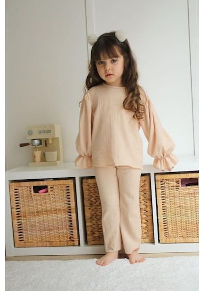 Miniko Kids Kız Çocuk Kol Modelli İkili Takım Bej Miniko Kids Kız Çocuk Kol Modelli İkili Takım Bej