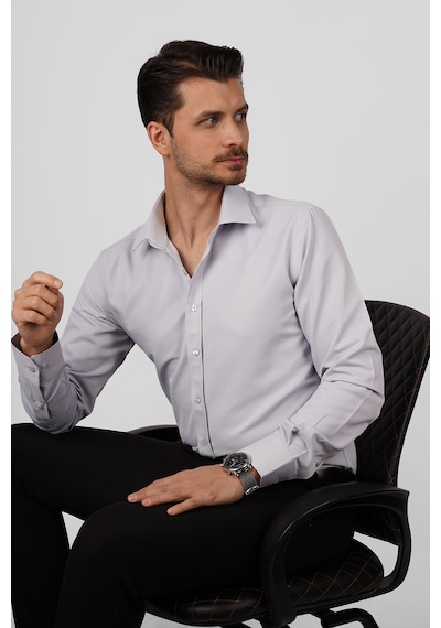 Gri Saten Slimfit Erkek Gömlek Gri