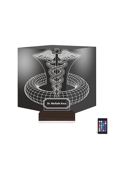 Luvivia Doktor Hediye Tıp Logo Kişiye Özel 3d Lamba - Masa Gece Lambası Şeffaf