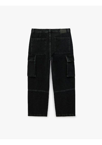 Koton Rahat Kalıp Pamuklu Cepli Kargo Jean Pantolon Siyah 7wam40272nd