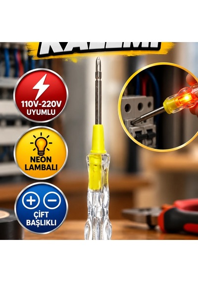 Çift Başlıklı Şeffaf Saplı Elektrik Test Kalemi 110v-220v Neon Lambalı
