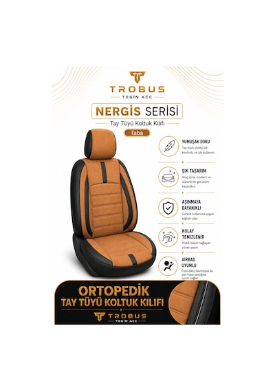 Hyundai Elantra 2011 Sonrası Uyumlu Nergis Serisi Taba Siyah Ortopedik Tay Tüyü Koltuk Kılıfı