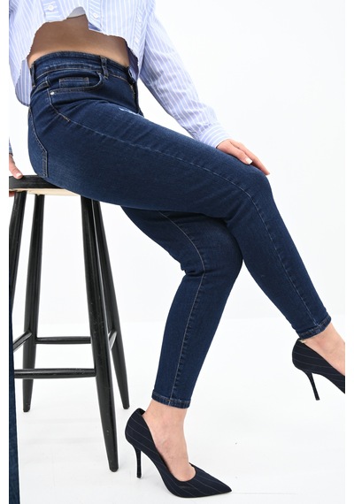 Kadın Yüksek Bel Lacivert Jean Pantolon 6178-23 001