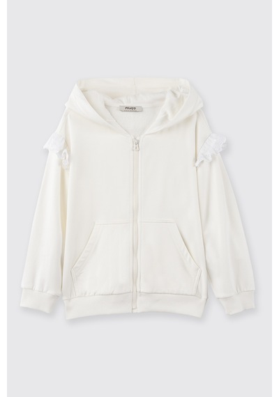Panço Kız Çocuk Fermuarlı Ekru Sweatshirt Krem