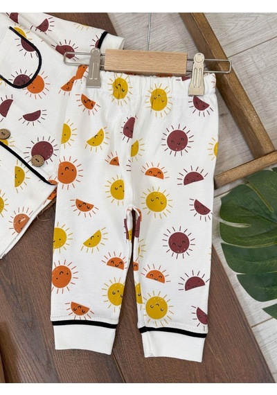 Ünisex Güneş Desenli Pijama Takımı 4bb2 Beyaz