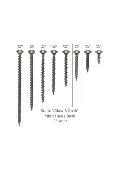 Sunta Vidası, 5,0 X 40 Mm, 25 Adet, Yhb Vida 5 x 40