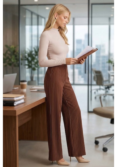 Armonika Kadın Kahve Bol Paça Kumaş Pantolon Arm-26k001053