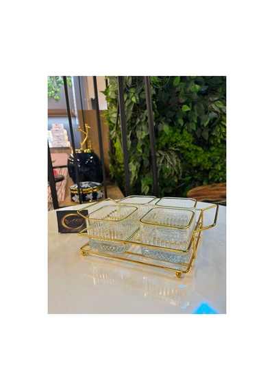 Ars Paşabahçe Elysia Yaldızlı Kare Kase, Metal Gold Standlı 4'lü Çerezlik, Sunumluk, Kahvaltılık