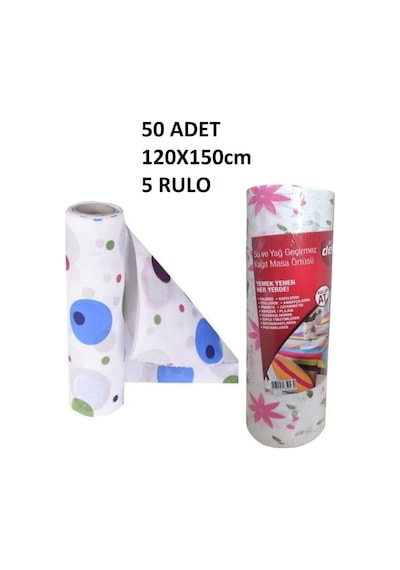 Kapris 120x150cm Kullan At Masa Örtüsü 15 Metre 50 Adet 5 Rulo Ekonomik Set Çok Renkli