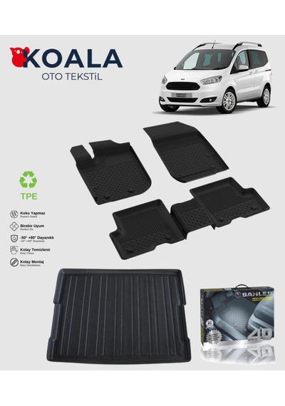 Ford Tourneo Courier 2014 Ve Sonrası Uyumlu Sahler Paspas + Bagaj Havuz Seti