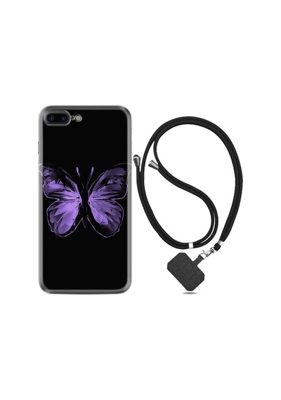 Apple iPhone Uyumlu Iphone 6 6s Plus Kılıf Resimli Desenli Silikon Boyun Askılı Black Butterfly 1879
