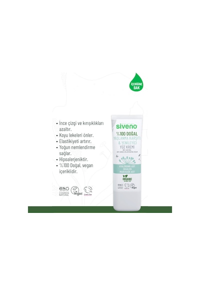Siveno Doğal Yüz Kremi Hyaluronik Asit Aydınlatıcı Yenileyici Canlandırıcı 30 ML