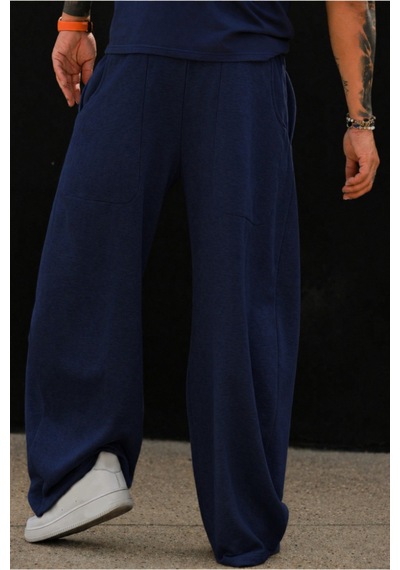 Tarz Cool Erkek Oversize Eşofman Altı Bağcıklı Rahat Kalıp Günlük Basic Jogger Pantolon Lacivert