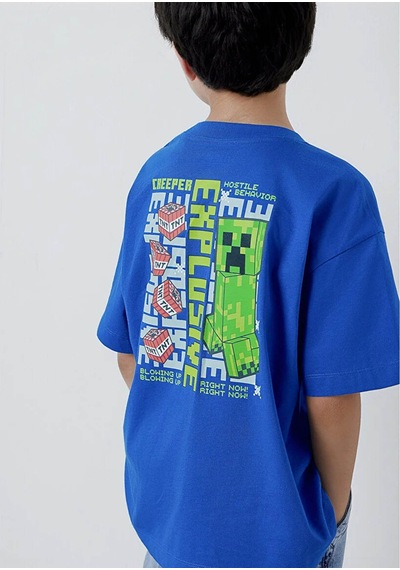 Mavi Minecraft Baskılı Saks Erkek Çocuk T-shirt M6610495-70896